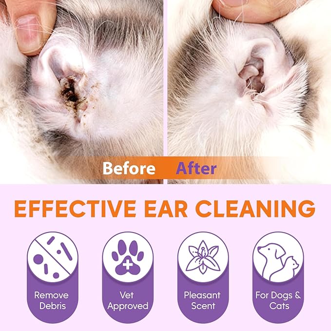 Dog Ear Cleaner Kit - Dog Ear Wash with Aloe Vera & Witch Hazel, Dog Ear Finger Wipes & Ear Cleaner Solution for Dogs and Cats, Gently Remove Ear Wax & Debris, Soothe Ear Itching, Deodorize