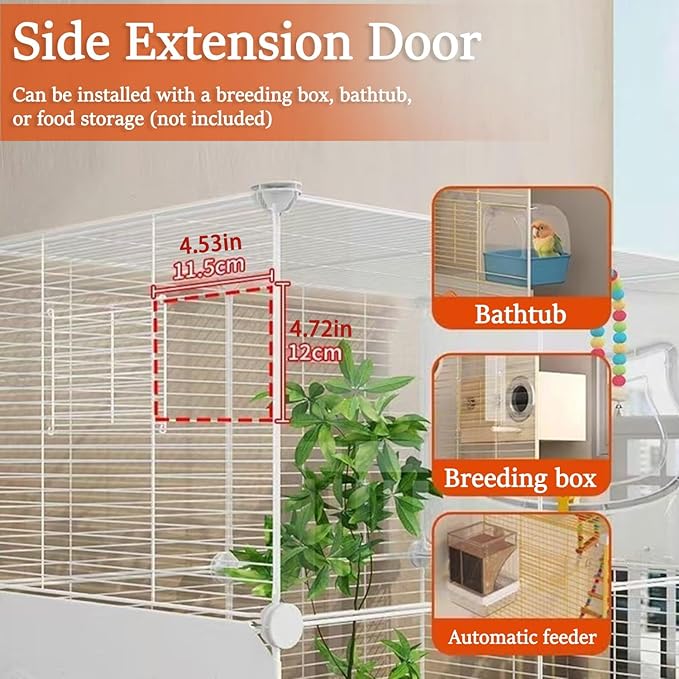 48.8-inch Home Acrylic Large Bird Cage, Parakeet Parrot Cage Birdcages Canary Bird Cages with Plant Box, Horizontal Wire Mesh, White, 29.1''Wx14.6''Dx48.8''H