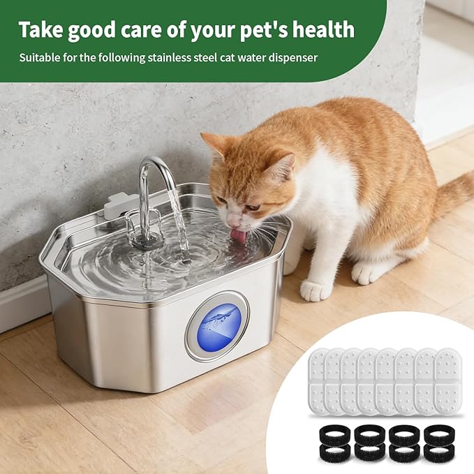 8 Pack Replacement Filters/Sponges - Individually Packaged-Applicable to Cat Water Fountain Stainless Steel 108oz/3.2L, APAUK Automatic Pet Fountain Dog Water Dispenser