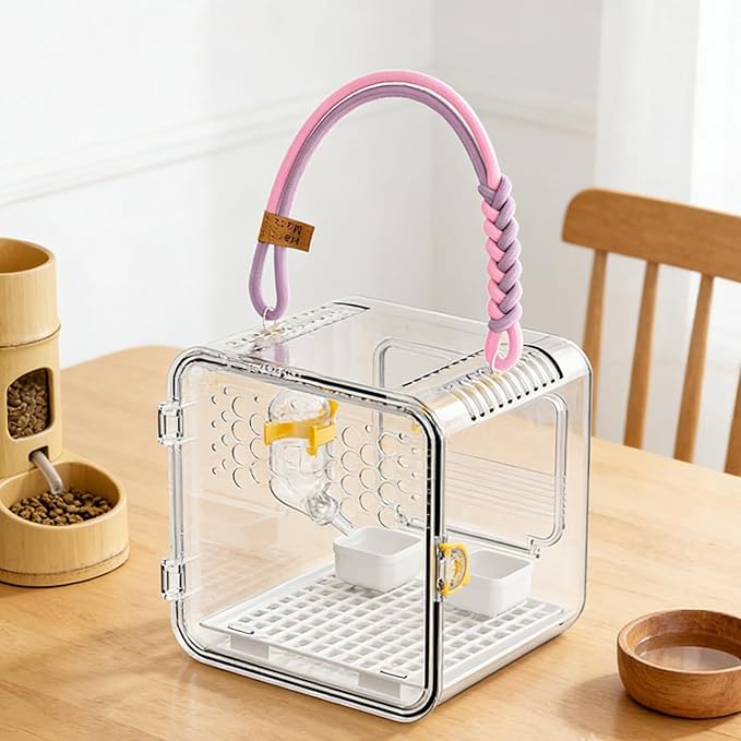 Transparent Bird Carrier Cage, 20x18x19cm Nylon PET Portable Breathable Parrot Cage Flying Squirrel Carrier Travel Bag for Outdoor, Home, Pet Store, Vet Visit, Hiking, Camping