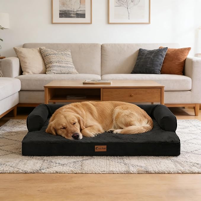 Orthopedic Dog Beds for Large Sized Dogs, Waterproof Egg Crate Foam Medium Dog Couch Beds for Crate 35x22Inch, Washable Pet Beds with Removable Cover and Nonskid Bottom, Black
