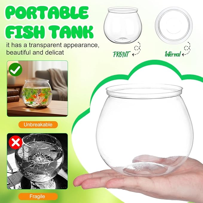 1 Gallon Transparent Plastic Fish Bowl Small Round Aquarium for Goldfish Turtles Tabletop Fish Tank Office Home Decor