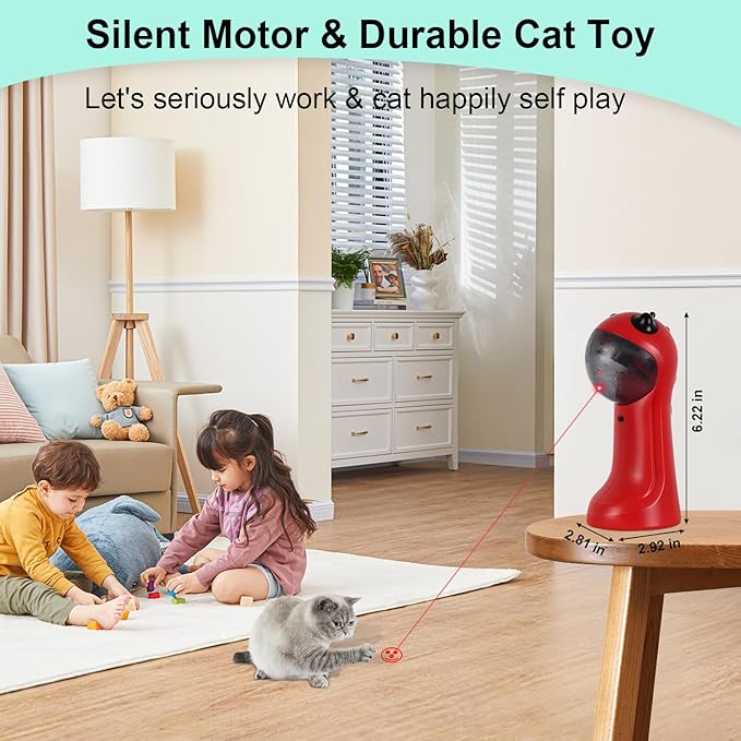 TBTeek Cat Toy, Automatic, Motion-Activated, Rechargeable, 5 Fun Patterns, Random Rotating Trajectory, 4 Speed Modes, Adjustable Light Angles for Indoor Cat Kitten Dog（Red）