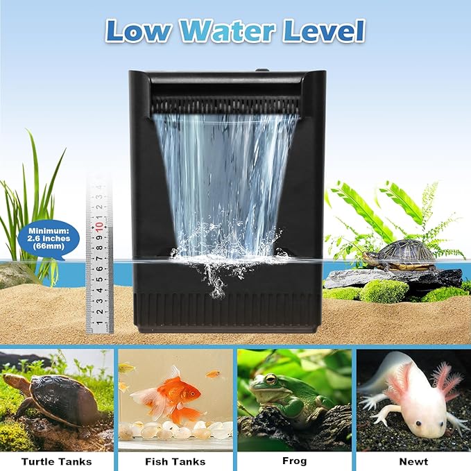 Turtle Tank Filter w/ U-V Light for Large 40-150 Gal Tank 4-Stage Flow Adjustable Low Water Level Internal Deodorization Green Clean Machine Killing Cloudy Saltwater Freshwater Aquarium Crystal Clear
