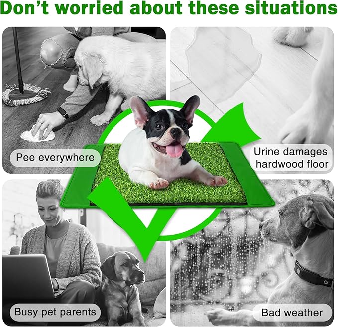 Dog Grass Mat with Pee Pad 20×25", Small Dog Litter Box Indoor Artificial Turf Grass Porch Waterproof Patio Potty Tray for Doggie Reusable Washable and Lawn for Replacement Puppy Training