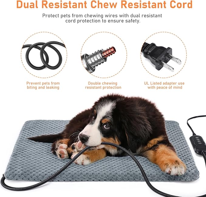 INVENHO Heated Cat Bed, Waterproof Adjustable Temperature Dog Cat Heating Pad with Timer, Indoor Pet Heating Pad for Cats Dogs Electric Pads for Dogs Cats, Pet Heated Pad (S: 18" x 16")