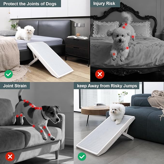 Dog Ramp for Bed& Couches – 4 Heights up to 18.31", Anti-Slip, Portable, Supports 100 lbs – Easy-Clean Pet Stairs for Small & Senior Dogs
