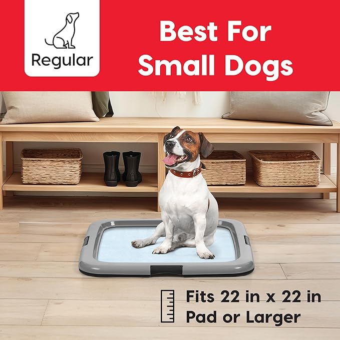 IRIS USA Pee Pad Holder - for Regular Sized Dog and Puppy Pee Pads, Secured Latches, Non-Skid Feet, Polished Finish for Easy Cleaning, Leak Protection, Fits 22"x22" Pad or Larger, 2 Pack, Black/Gray