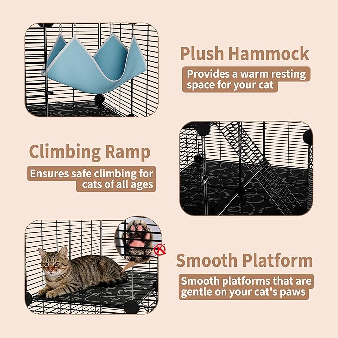 Medium Cat Cage Indoor: Enclosed Cat Enclosure DIY Pet Playpen Detachable Metal Wire Kennel Sturdy Crate with Hammock for Cats Kitten
