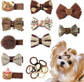 10pcs Brown Dog Hair Clips 10pcs Rubber Bands Small Dog Bows Beige Cute Pet Grooming Accessories Alligator Clips Stay In Hair Bear Barrettes Hairpin Topknot Headdress Yorkie Puppy Maltese Girls Dogs