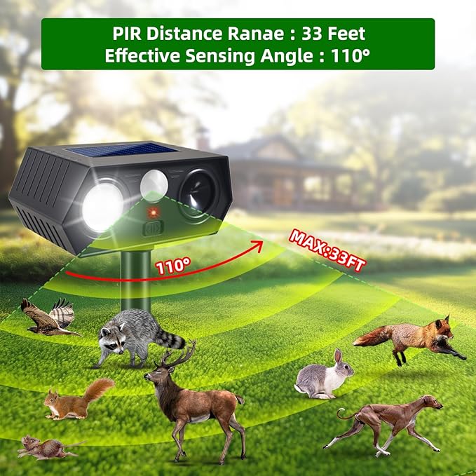 2026 Solar Ultrasonic Animal Repellent Outdoor, Deer Cat & Dog Deterrent, Motion Sensor Rabbit Squirrel Raccoon Skunk Repeller with LED Flash for Yard, Solar Scare Devices (4 Pack)