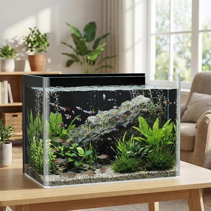 6 Gallon Hot-Bent Black-Back Fish Tank, Aquarium Fish Tank,Easy to Maintain Small Aquarium for Betta/Goldfish/Snails/Shrimp and Aquatic Planting, Perfect for Home, Office, and Decor