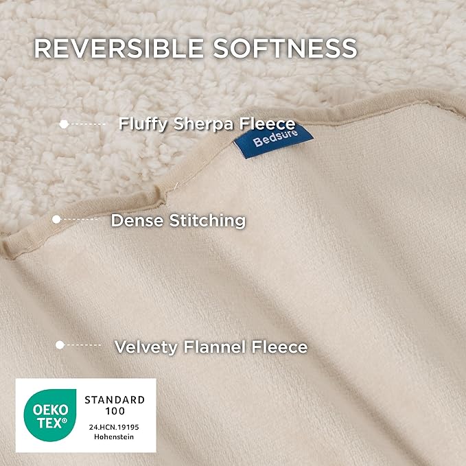 Bedsure Waterproof Blanket for Bed - Sherpa Fleece Waterproof Dog Blankets for Large Dogs, Pet Blankets for Bed/Couch/Dog Crate, Soft Plush Reversible Furniture Protector, Twin Size, 80"x60", Cream