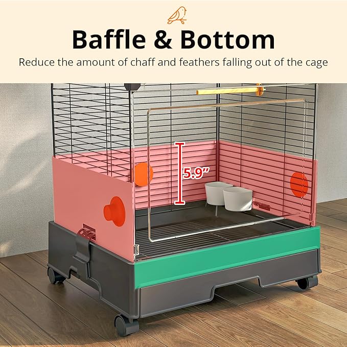 Oneluck Modern Bird Cage with Panoramic View, 18.5"x13.8"x38.5"Bird Aviary for Small to Medium Birds,Easy Clean Tray,for Macaws Parakeet Cockatiel Budgie Canary Finch Quail Lovebird Conure