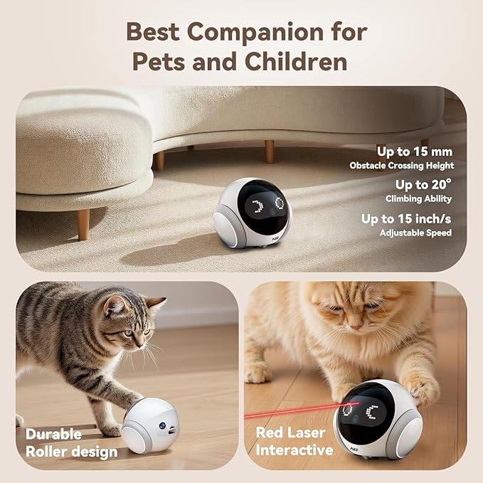 AEZ Robot Camera 1080P HD Lens Pet Camera Indoor Movable with Auto-Recharge, 2-Way Audio,Blinky Bot with Night Vision,Distance Bot Smart App Control for Cats/Dogs/Baby/Elderly (SD/Cloud Storage)