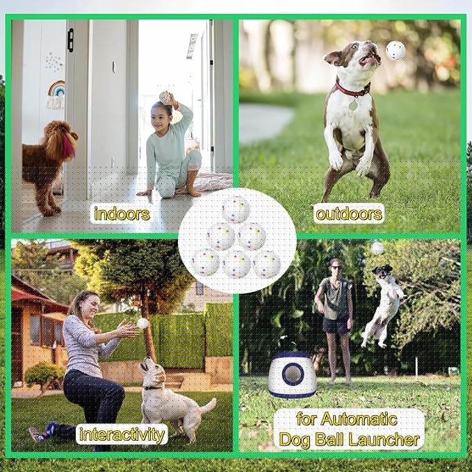 White 2.5 Inch Dog Ball Replacements for Automatic Ball Launchers - Durable Put Material, High-Bounce, Machine Washable - 6-Pack