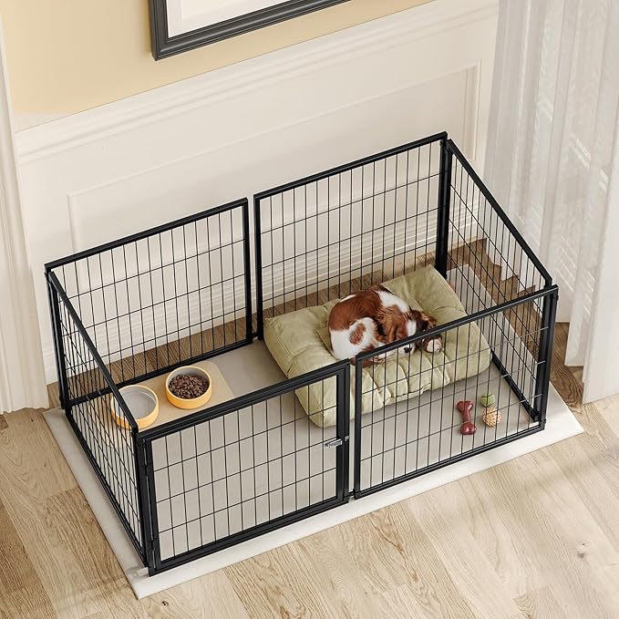 Nyahab 48" Large Dog Cage for Medium Dogs and Puppies, Indoor Metal Kennel Playpen with Removable Top Cover, Heavy-Duty Pet Crate with Adjustable Door, Black