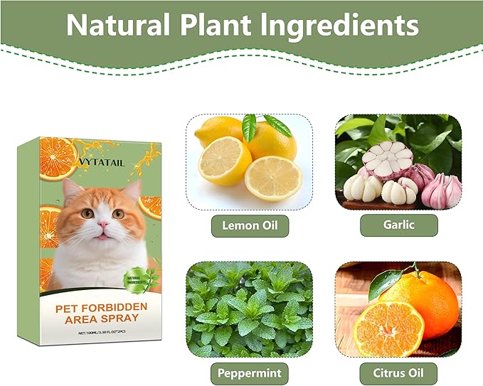 2-Pack Natural Cat Deterrent Spray (3.38fl oz Each) - Safe Indoor/Outdoor Furniture Protection | Stops Scratching & Urine Marking | Plant-Based Training Aid for Cats & Kittens | Non-Toxic Formula