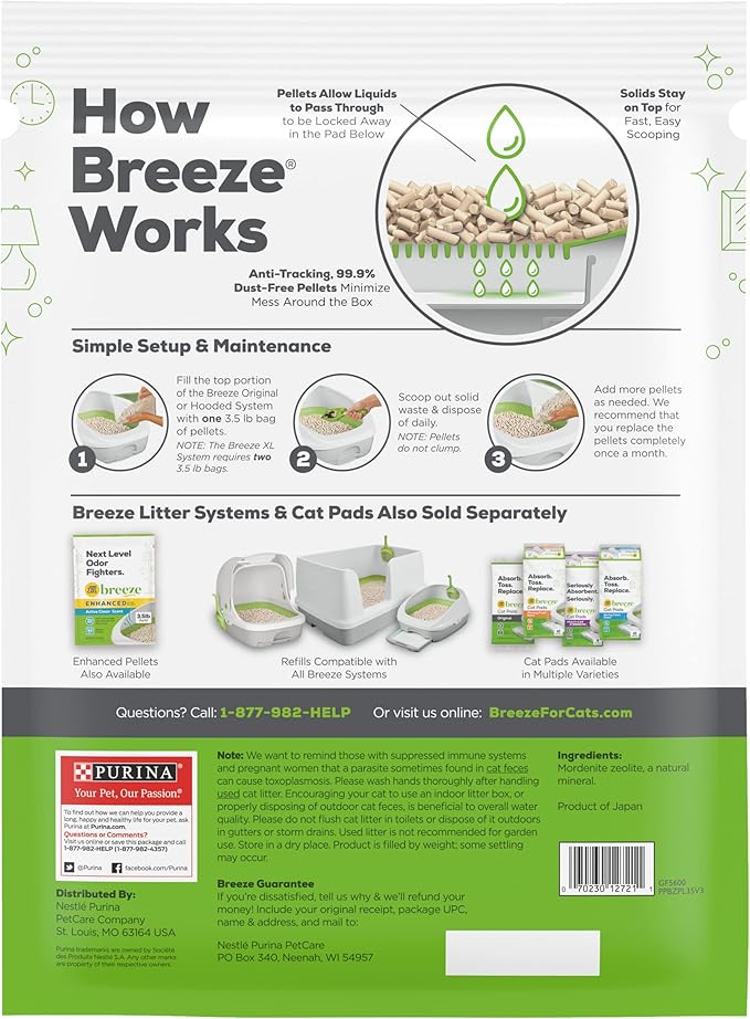 Purina Tidy Cats Breeze Pellets, 3.5 lbs (Pack of 4), Unscented, Recycled Paper, Low-tracking, 99.9% Dust-free, Multi-cat