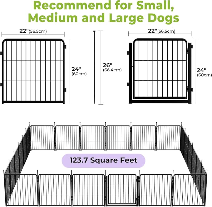 SunsGrove Dog Playpen Outdoor, Heavy Duty 24 Inch 24 Panels Dog Playpen for Small and Puppy Dogs, Free and Safe Play Dog Fence Indoor, Black
