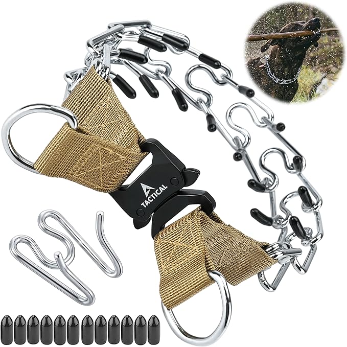 Quick Release Dog Training Collar Adjustable Stainless Steel Collar for Small Medium Large Dog (Tan, M/L Neck Girth 14.5"-18.6")