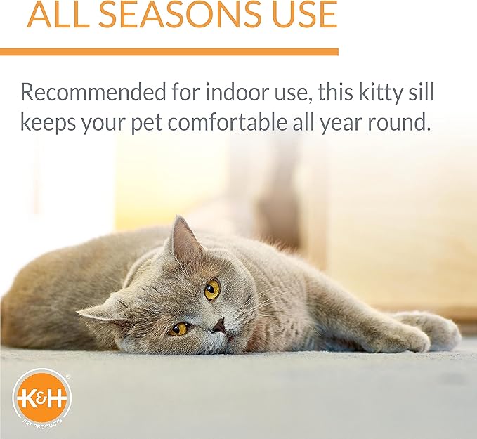 K&H Pet Products Bolster Kitty Sill Cat Window Perch Bed for Large Cats, Orthopedic Window Hammock Holds 40 lbs, Washable Cover, Indoor Windowsill Furniture Bed Seat - Tan/Leopard Unheated 14 X 24in