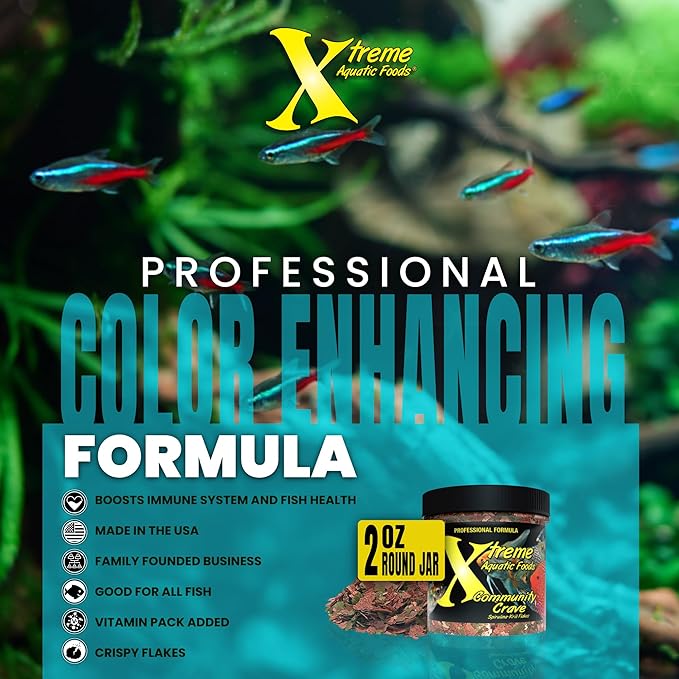 Xtreme Community Crave Flake - Krill & Spirulina Blend for Vibrant Colors, Immune Support and Digestive Health, Tropical & Freshwater Fish Nutrition – Premium Community Aquarium Food (2oz)