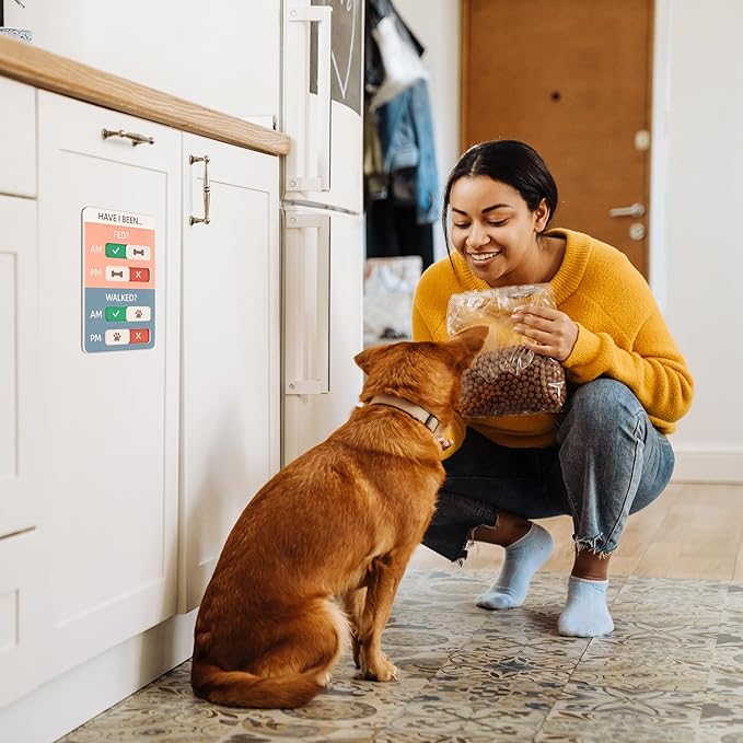 Dog Feeding Reminder, Dog Fed Sign Tracker -Daily Am/Pm Chart Slider Sign for Pet Fed and Walk Reminder, Easy to Use On Fridge Or Wall with Adhesive and Magnet,Pet Supplies