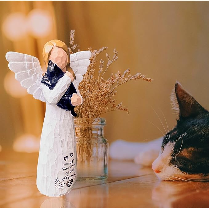 Cat Memorial Gifts - Angel Statue, Black, Polyresin, Pet Memorial Products, Sculpture