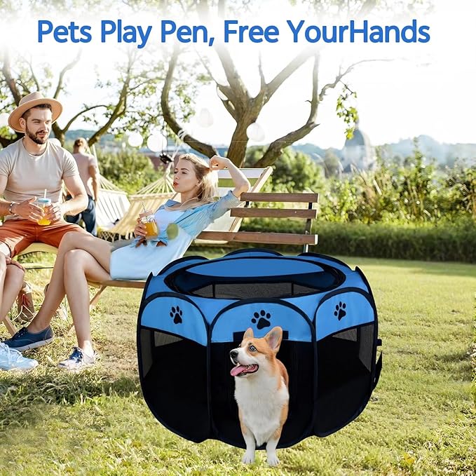 Dog Playpen,Puppy Pet Cat Playpen Indoor for Small Dogs Tent Crates Cage Indoor/Outdoor, Portable Pop Up Dog Kennel Playpen with for Dogs/Cats/Rabbits, Removable Zipper Top(Small Size, Blue)