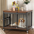 Dog Crate Furniture, 32’’ Wooden Dog Kennel Indoor with Sliding Front Door, Multi-Side Openings & Feeding Window Pet Cage House as TV Stand, End Table for Medium Dogs