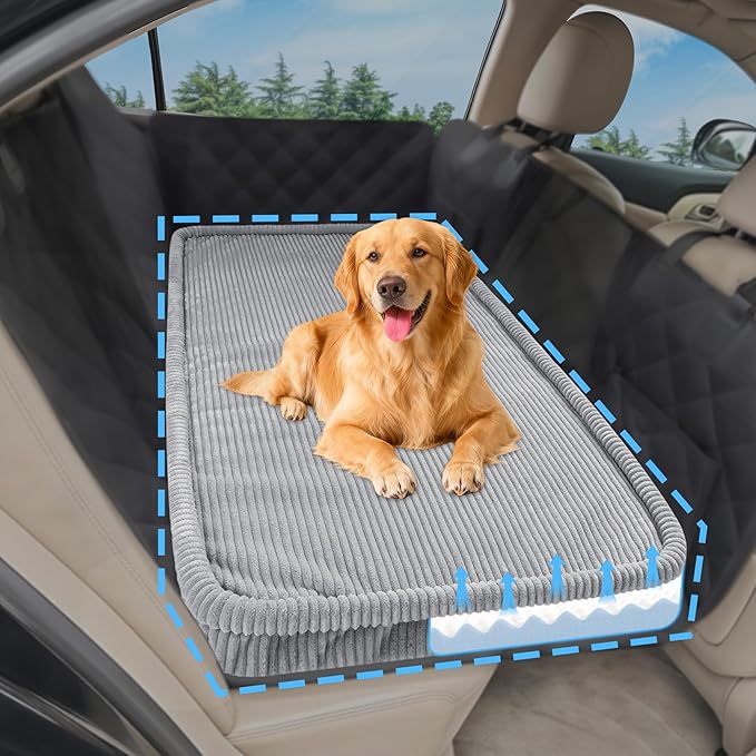 Dog Car Bed, Non-Slip Backseat Extender Pet Mat, Removable Washable Dog Bed for SUVs, Sedans & Trucks, Anti-Slip Travel Bed for Dogs, Easy Clean & Scratch-Proof & Comfort (No Backseat Extender)