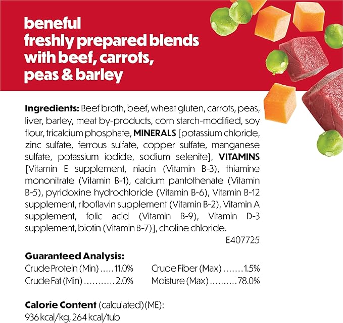Purina Beneful Freshly Prepared Blends Wet Dog Food With Beef, Carrots, Peas, and Barley - (Pack of 8) 10 oz. Tubs