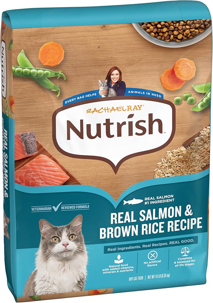Nutrish Rachael Ray Dry Cat Food Real Salmon & Brown Rice Recipe, 14 lb. Bag