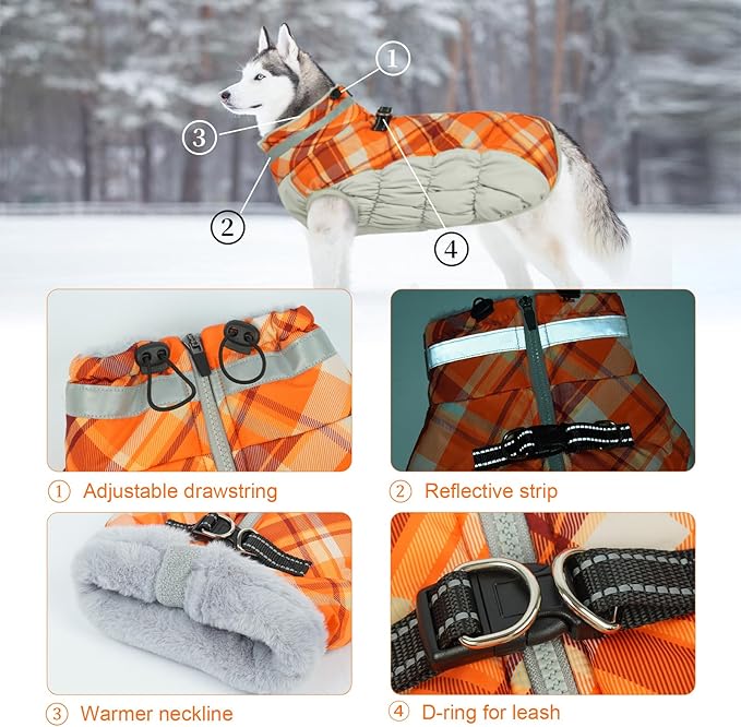 Lelepet Warm Dog Winter Coat Dog Coats for Extra Large Dogs Waterproof Dogs Jacket with Harness Built in Reflective Cold Weather Coats Windproof Zip-Up Winter Fleece Vest Snowsuit Great Dane 3XL
