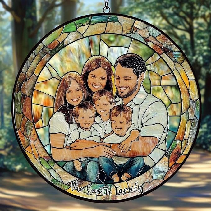 Custom Family Portrait Glass Catcher, Custom Portrait Stained Glass Catcher for Window Hanging, Gift for Dad, Personalized Family Portraits Stained Glasss Catchers, Memorial Gifts /15