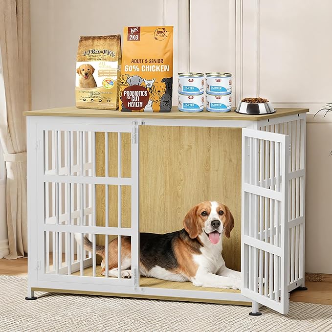 41'' Dog Crate Furniture Large Breed Dog Crate Dog Kennels for Inside Wooden Dog Crates End Table Heavy Duty Indoor Combination Cage for Medium to Large Dogs Oak