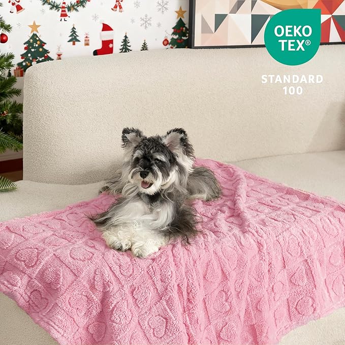 gogobunny Calming Plush Dog Cat Blanket 300GSM Coral Fleece, Ultra-Soft Machine Washable Pet Bedding for Small Medium Dogs Cats Puppies Kittens (Pink, 30x40)