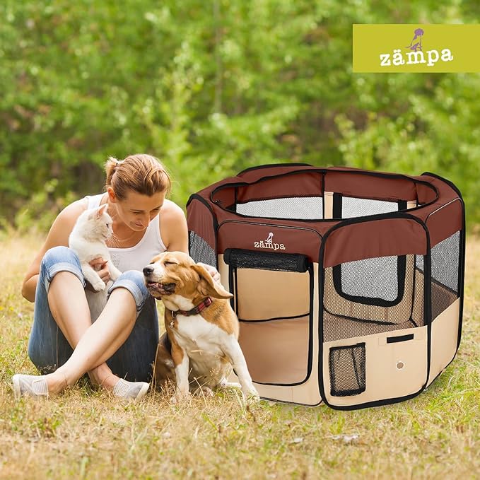 Zampa Puppy Playpen Extra Small 29"x29"x17" Portable Pop Up Playpen for Dog and Cat, Foldable | Indoor / Outdoor Kitten Pen & Travel Pet Carrier + Carrying Case.