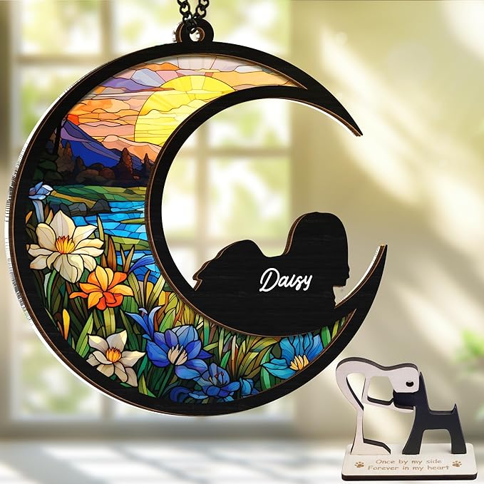 6'' Lhasa Apso Memorial Suncatcher, Personalized Name Dog Breed, Lhasa Apso Ornament Window Hanging, Sympathy Gift for Loss of Pet, Passed Away Remembrance Gift for Dog Lovers