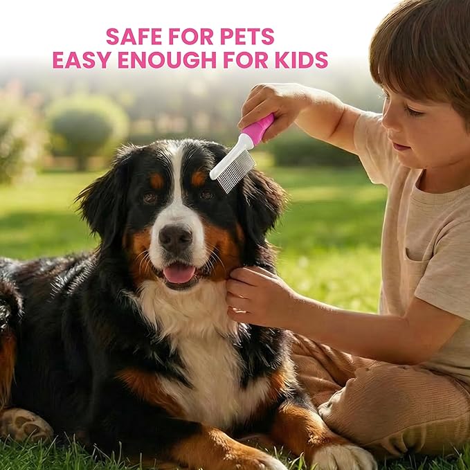 Poodle Pet Detangling Pet Comb with Long & Short Stainless Steel Teeth for Removing Matted Fur, Knots & Tangles – Detangler Tool Accessories for Safe & Gentle DIY Dog & Cat Grooming (Pink)