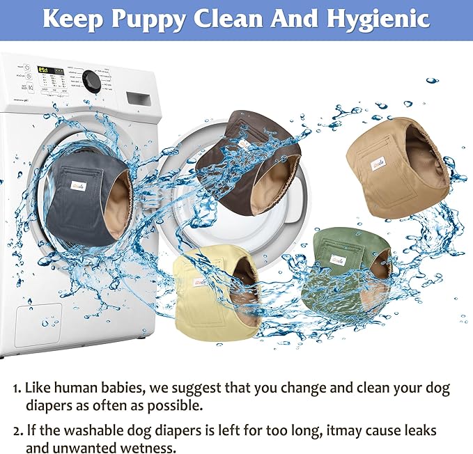 5 Pack Dog Diapers Male Reusable, Premium Belly Bands for Dogs, High Absorbing Male Dog Pee Wraps for Doggie in Incontinence or Excitable Urination Gray,Green,Brown XS