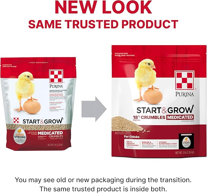 Purina Start & Grow | Nutritionally Complete Medicated Chick Feed Crumbles | 5 Pound (5 lb.) Bag