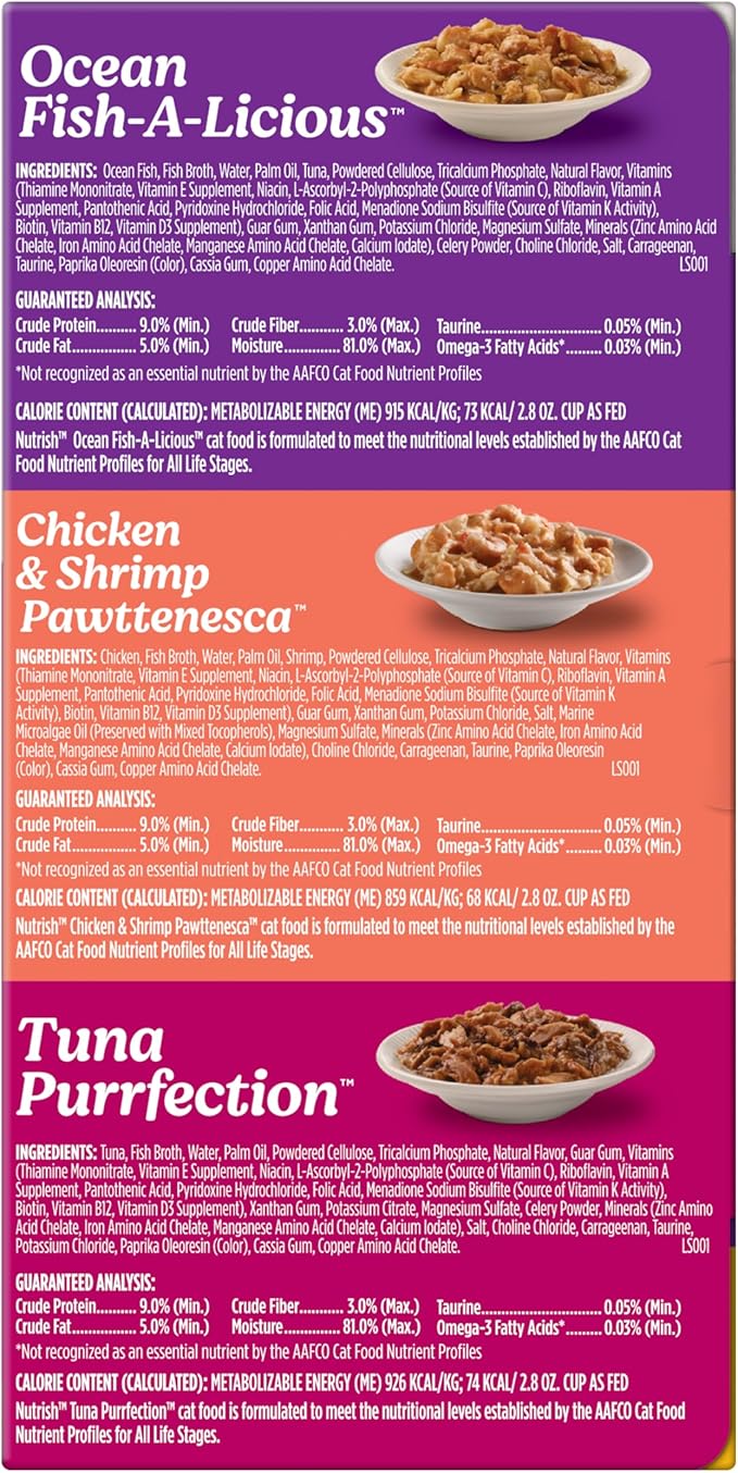 Nutrish Grain Free Ocean Lover's Whole Health Blend Variety Pack Wet Cat Food, 2.8 oz. Cup, 12 Count (Rachael Ray)