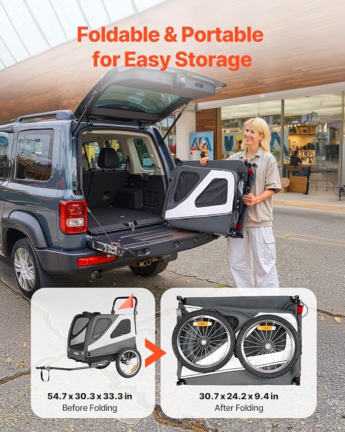 VEVOR Dog Bike Trailer, Supports up to 66/88/100 lbs, 2-in-1 Pet Stroller Cart Bicycle Carrier, Easy Folding Cart Frame with Quick Release Wheels, Universal Bicycle Coupler, Reflectors, Flag