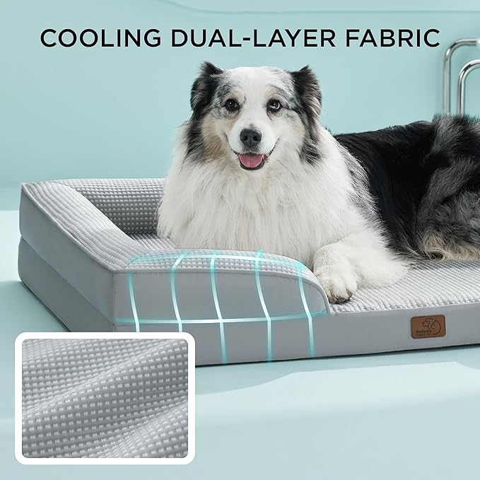Bedsure L Plus Orthopedic Dog Bed for Large Dogs - Washable Dog Cat Bed Waterproof, L Plus Big Comfort Dogs Couch Sofa with Washable Removable Cover, Pet Bed with Nonskid Bottom, Cooling Grey, 38"