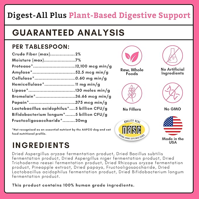 Wholistic Pet Organics Probiotics for Dogs with Digestive Enzymes & Prebiotic Fiber - 4 Oz - Daily Cat & Dog Probiotics for Digestive Health, Anti Diarrhea & Gut Support - Cat Probiotic - 113 Scoops