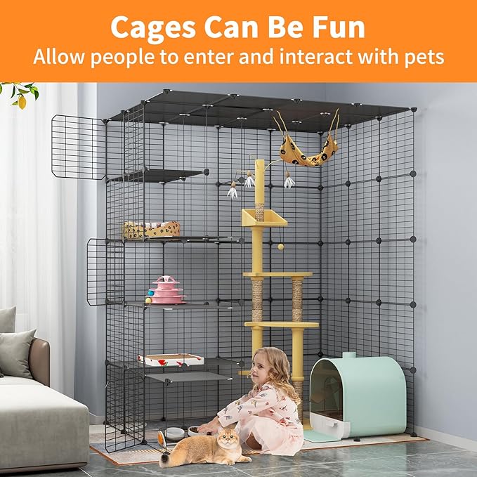 Oneluck 5-Tier Extra Large Cat Cages Indoor, 69 Inch Enclosure, Catio DIY Cat Playpen Detachable Metal Wire Kennels Cat Crate Exercise Place Ideal for 1-4 Cats