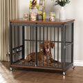 Dog Crate Furniture, 41’’ Wooden Dog Kennel Indoor with Sliding Front Door, Multi-Side Openings & Feeding Window Pet Cage House as TV Stand