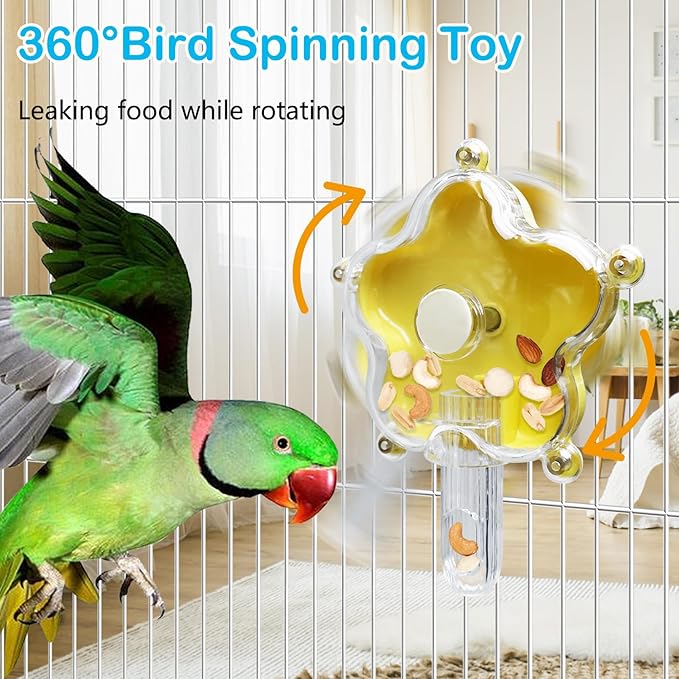 BNOSDM Bird Foraging Toys Cockatiel Foraging Wheel Parrot Cage Spinning Toys Parakeet Enrichment Puzzle Feeder Toy for Budgies Lovebirds Canaries (Yellow)